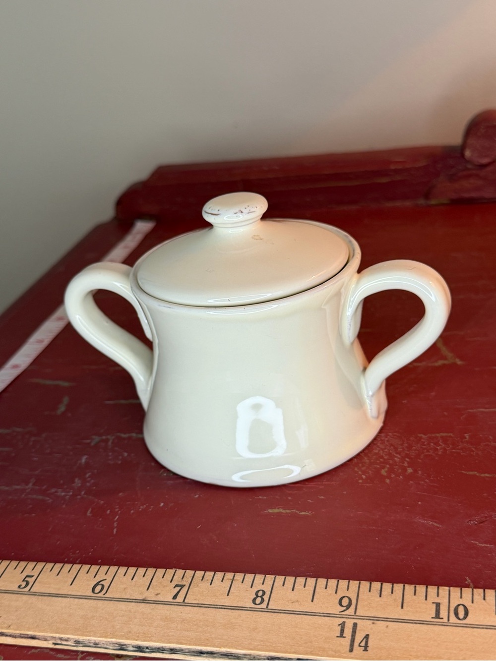 Vietri Cream Double-Handled Covered Sugar Pot
